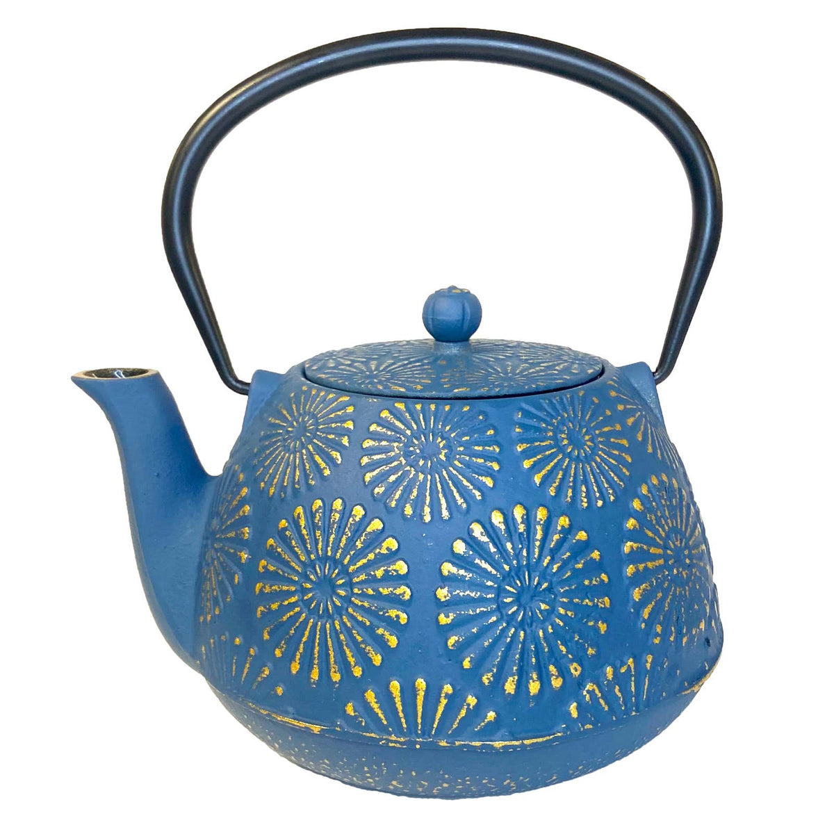 Cast Iron Tea Pot, Blue Daisy, 40 oz - Heirloom Quality Tetsubin